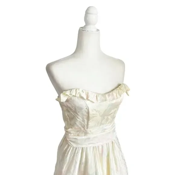 Vintage Steppin' Out Satin Floral Strapless Midi Dress Yellow XS - Picture 4 of 13